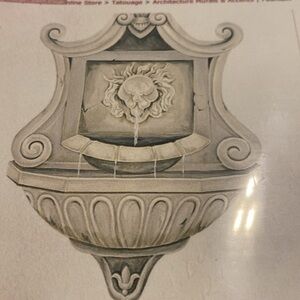 Tatouage Decorative Hand Painted Wall Rub on Mural - Gray Water Fountain